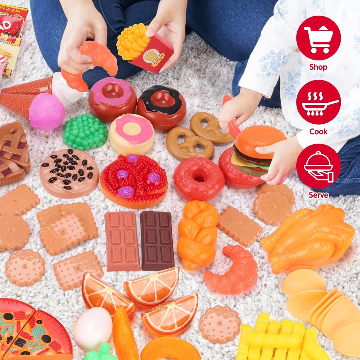 KaeKid 137 PCS Pretend Play Food Toys for Kids Kitchen Accessories Set, Toy Food Assortment, Preschool Kitchen Toys for Kids Girls Boys