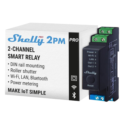Shelly Pro 2PM | WiFi, LAN & Bluetooth 2-Channel Smart Relay Switch with Power Measurement | Home & Building Automation | Compatible with Alexa & Google Home | iOS Android App | Remote Device Control