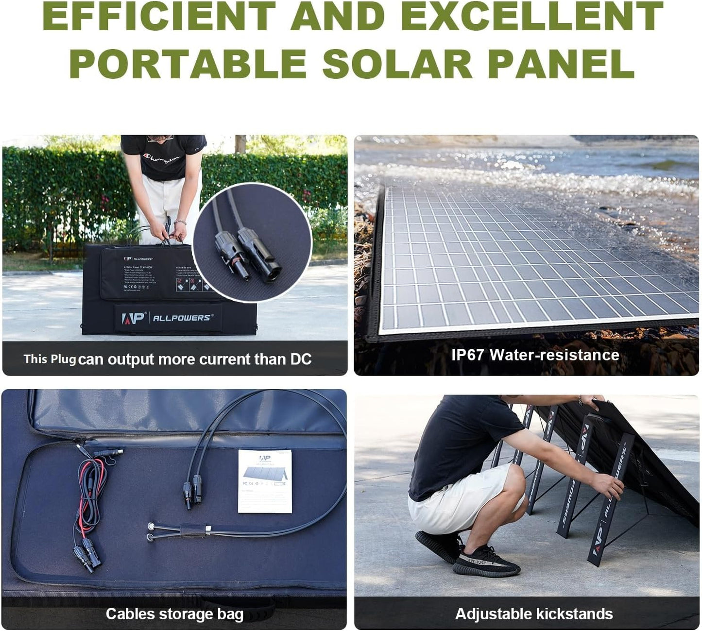 ALLPOWERS Portable Solar Panel SP037 400W Foldable Solar Charger Kit IP67 with Adjustable Kickstand, 22% Efficiency Module, 37.4V Output for Solar Generator Outdoor Camping Balcony RV Off Grid
