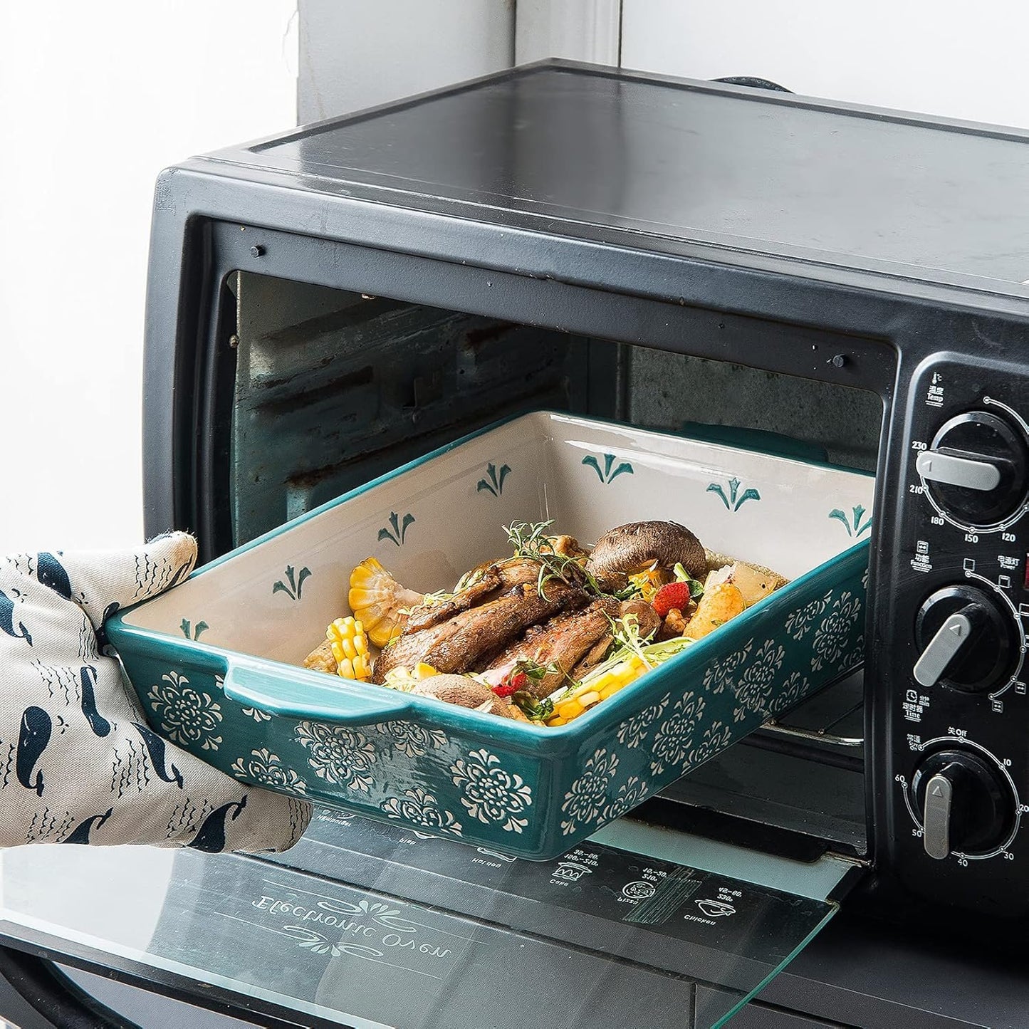 Original Heart Casserole Dish Ceramic Baking Dish 9x13 Baking Pan 3pcs Bakeware Sets Green Lasagna Pan Rectangular Baking Pan Set Baking Dishes for Oven