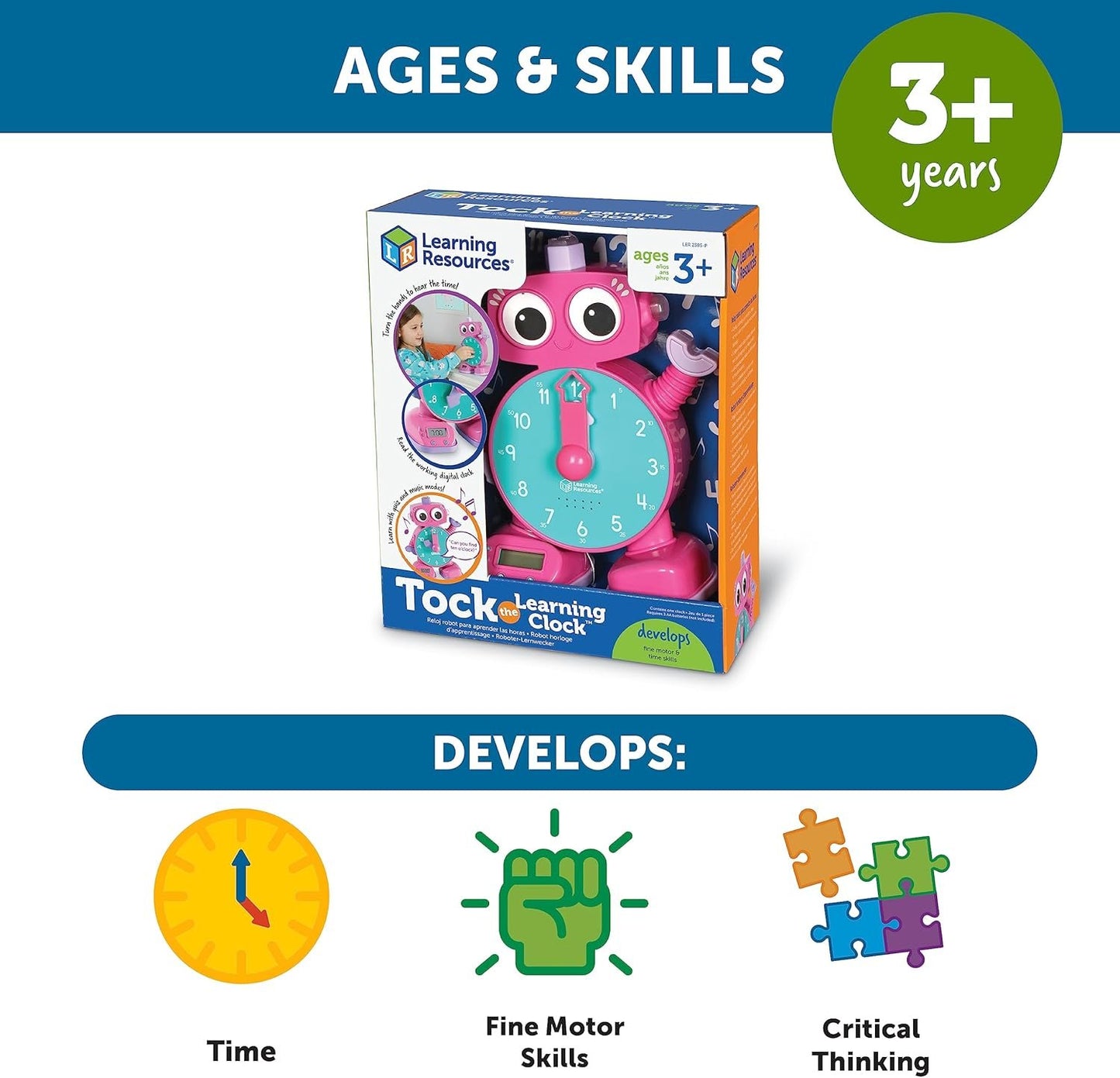 Learning Resources LER2385P Tock The Learning Clock Toy, Pink