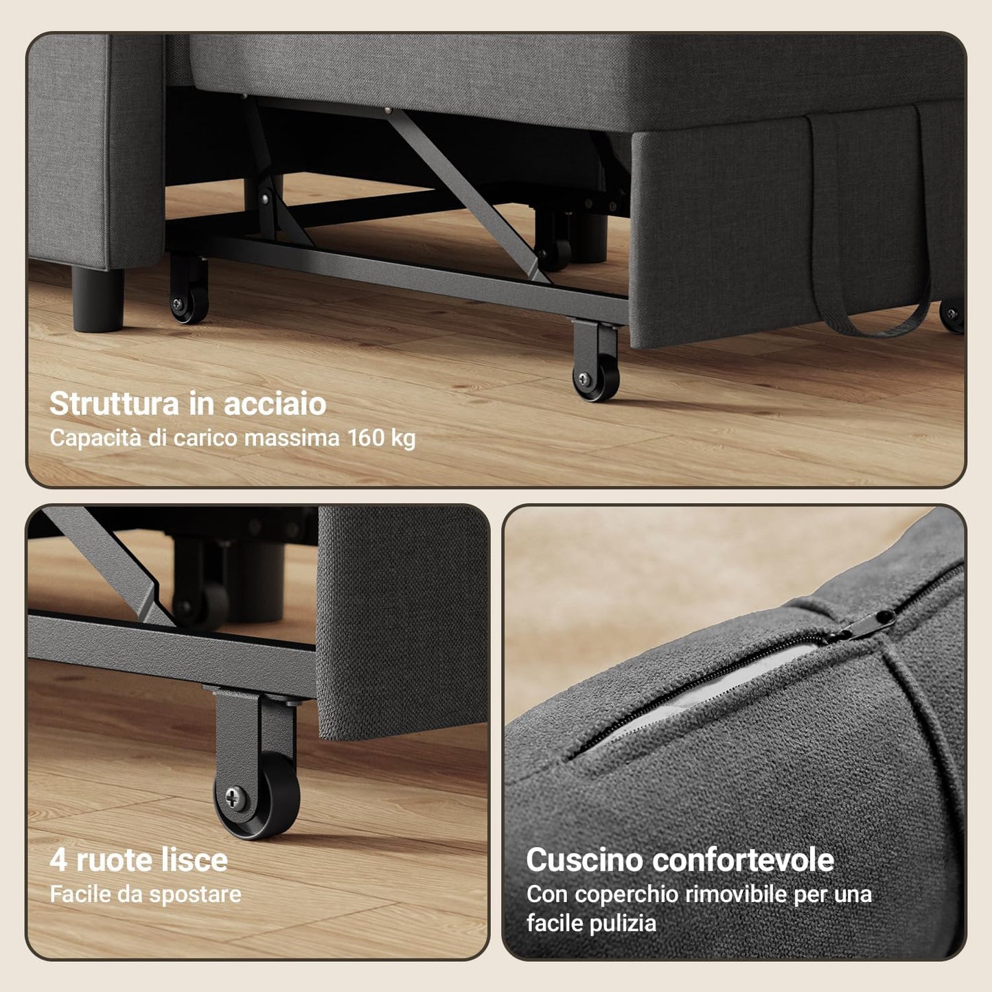 Xbro 3 in 1 Single Armchair Bed, Adjustable Backrest, Space-Saving Relax Sofa with Integrated Bag for Apartment/Bedroom