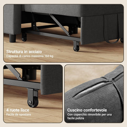 Xbro 3 in 1 Single Armchair Bed, Adjustable Backrest, Space-Saving Relax Sofa with Integrated Bag for Apartment/Bedroom
