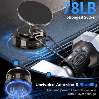 DOMAVER 360° Adjustable Vacuum Suction Magnetic Phone Holder Car, Swivel Locking Car Phone Holder Mount,Strong Magnetic Suction Cup Phone Mount Compatible with iPhone 16 15 14 13 12 Series,Black
