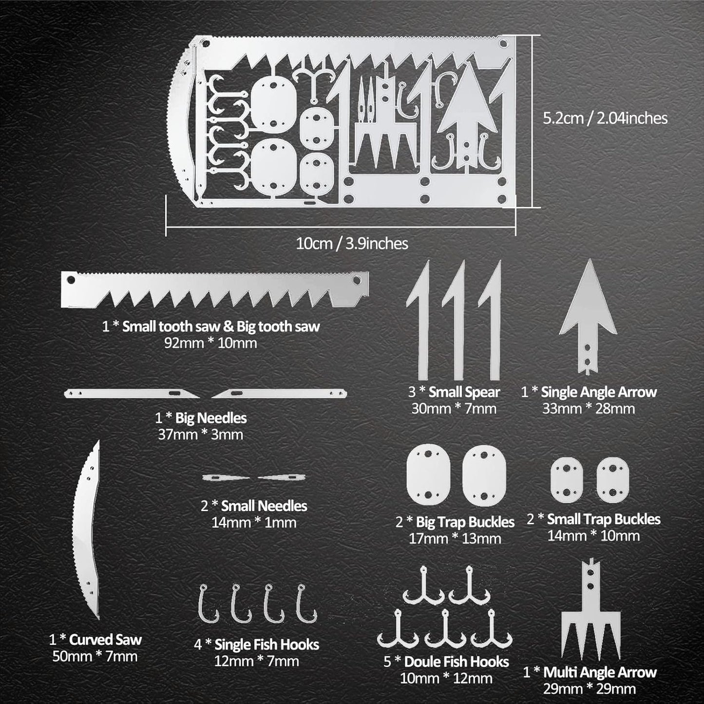Hukado 7PCS Survival Card Multitool Camping Kit with Fishing Line Gear, Multipurpose Credit Card Wallet Portable Survival Tool with Felt Bag for Outdoor Fishing Hiking Hunting