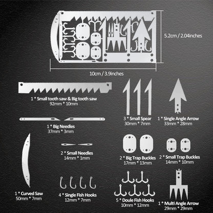 Survival Card Multitool Camping Kit with Fishing Line Gear, Multipurpose Credit Card Wallet Portable Survival Tool with Felt Bag for Outdoor Fishing Hiking Hunting, 7PCS