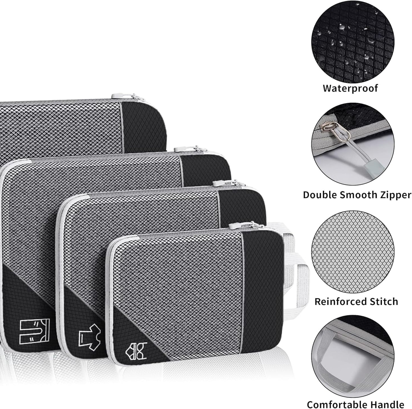 SINZUX 6 PCS Compression Packing Cubes, Black Extensible Ultralight Packing Cubes for Suitcases, Suitcase Organiser Bags Set, Travel Cubes Organiser Bags Packing Cubes for Suitcases Backpack Luggage