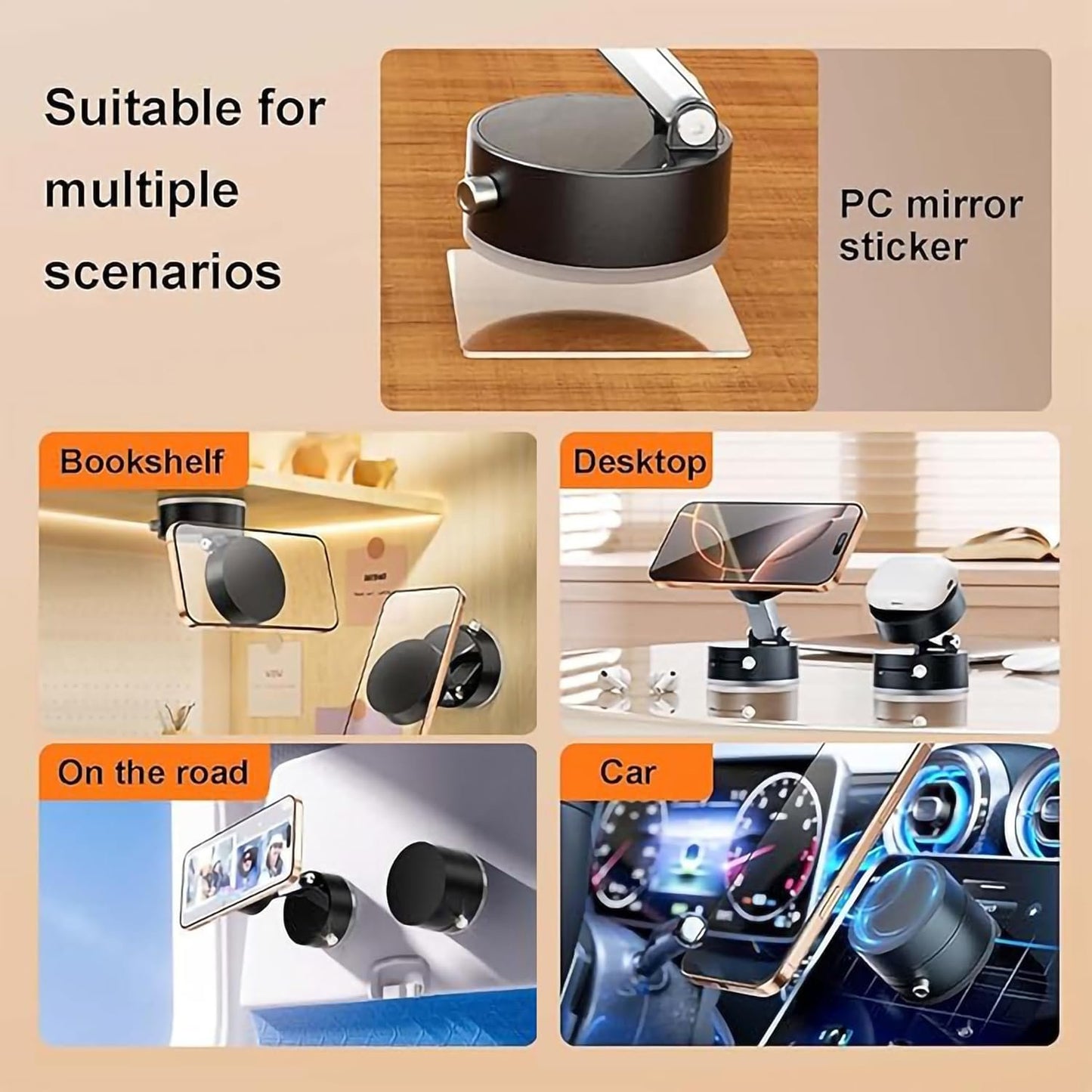Suction Phone Holder,2025 New Phone Stand,Suction Phone Mount,Foldable and Retractable Double-Sided Electronic Phone Holder for All Phones (Black)