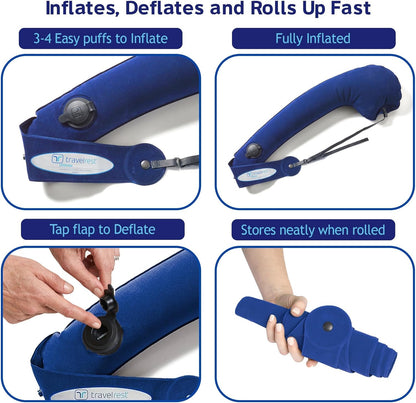 Travelrest Ultimate Travel Pillow & Neck Pillow - Straps to Airplane Seat & Car - Best Accessory for Plane, Auto, Bus, Train, Office Napping, Camping, Wheelchairs (Rolls Up Small) (2-Year Warranty)