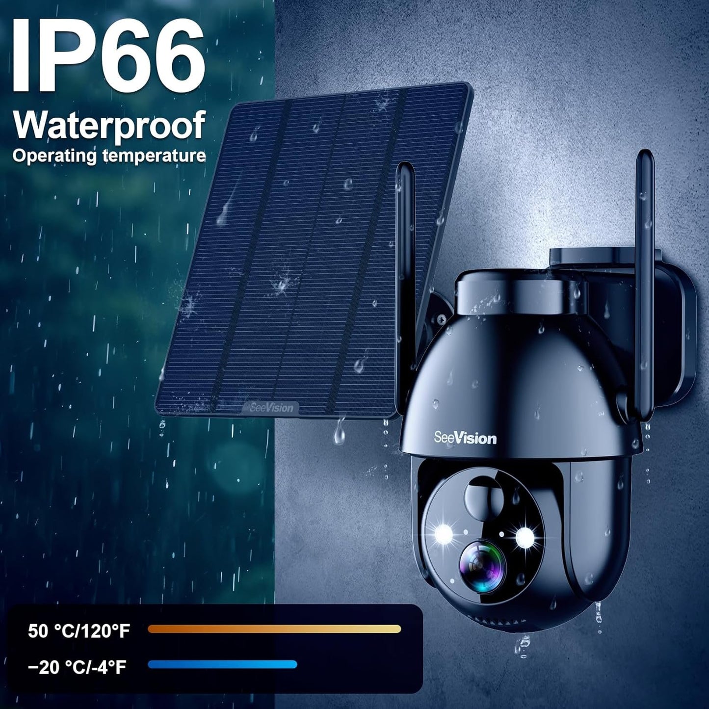 4G LTE Cellular Solar Security Cameras Wireless Outdoor, Solar Powered 3MP Camera 2K No WiFi Security Camera, PIR Motion Detection,Siren,Color Night Vision, SD/Cloud Storage (SIM Card Included)