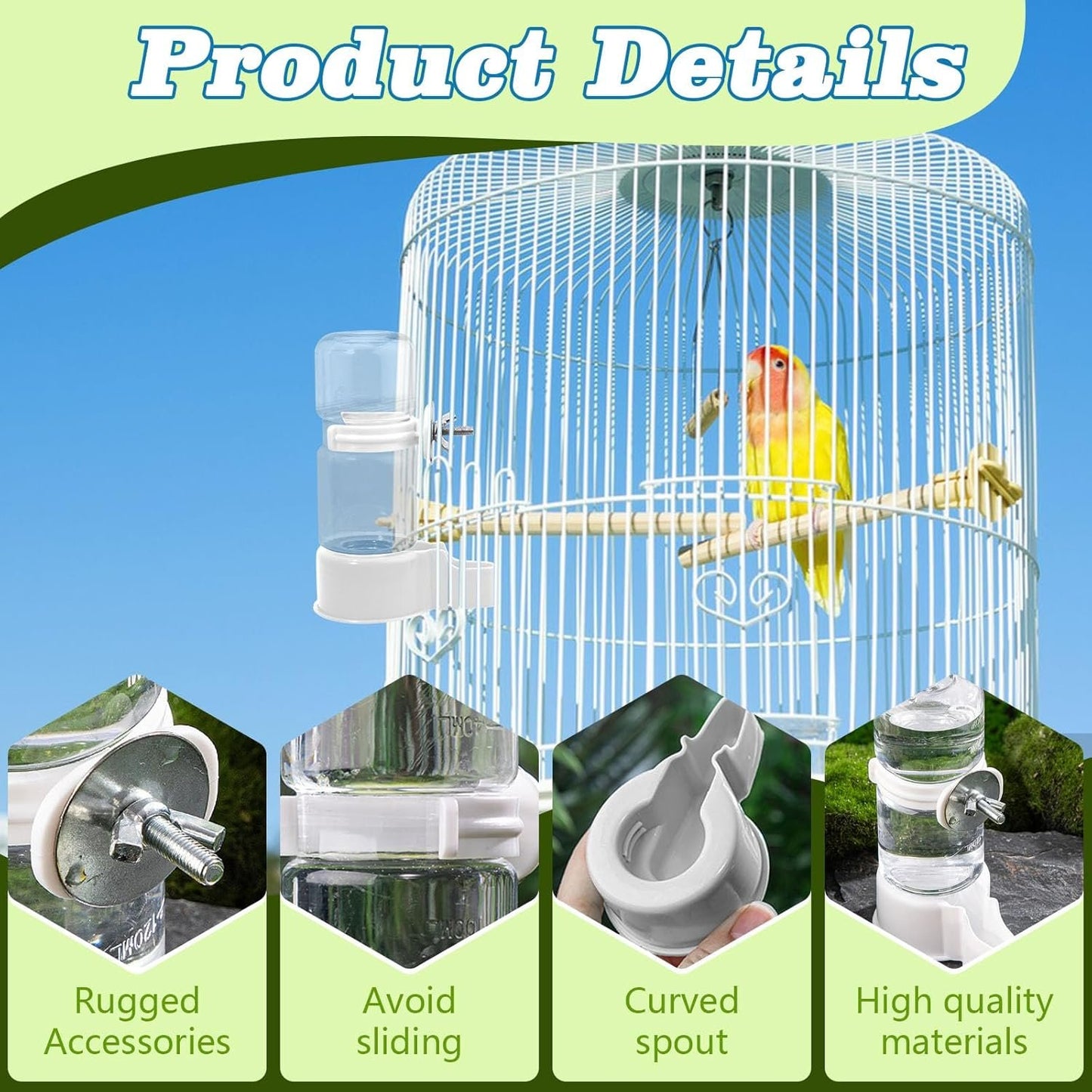 BELEFU Automatic Bird Water Dispenser, 4.7 Oz Plastic Suspended Bird Waterer, No Mess Parakeet Water Feeder for Cage Feeding Parrot Cockatiel Budgie (White)