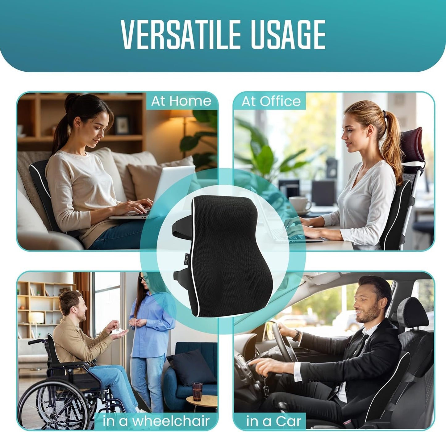 [2025 NEW] ZIVASKA Lumbar Support Pillow | Memory Foam Back Cushion for Back Pain Relief | Improves Posture | Mesh Cover |Double Adjustable Straps | For Office, Gaming Chairs, Car Seats, Recliners (2)