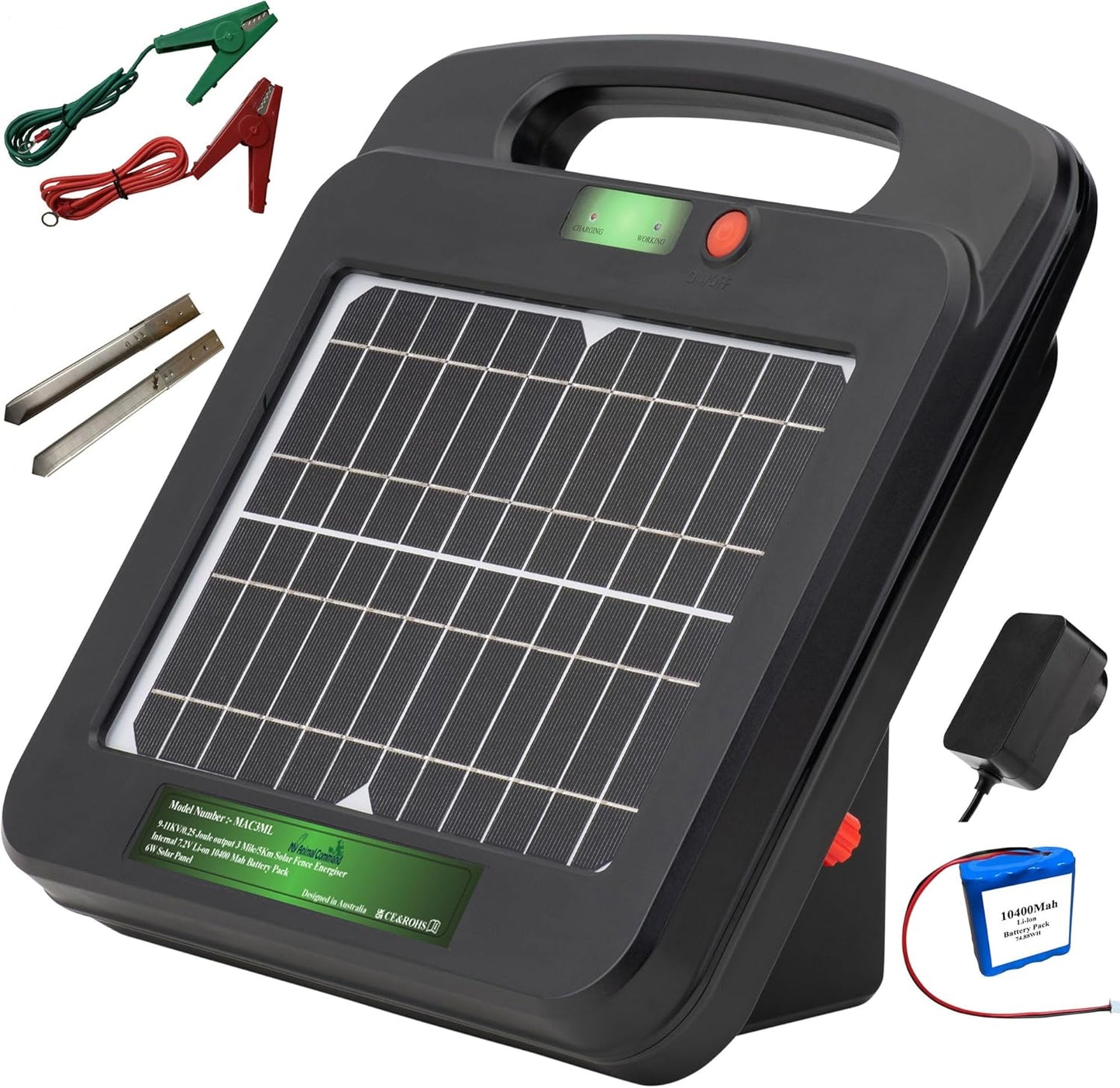 My Animal Command Solar Charger Portable Power Station Pet Fence 3 Mile 0.25 Joules Output (9-11KV) Electric Fence Energizer Containment & Protection of Livestock,Dog, Cats, Pets Easy Installation