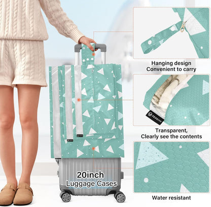 Green Cute Triangle 3 Set Packing Travel Bags Waterproof Compression Bags For Travel Clothing Storage Bag Bedroom Storage And Organization