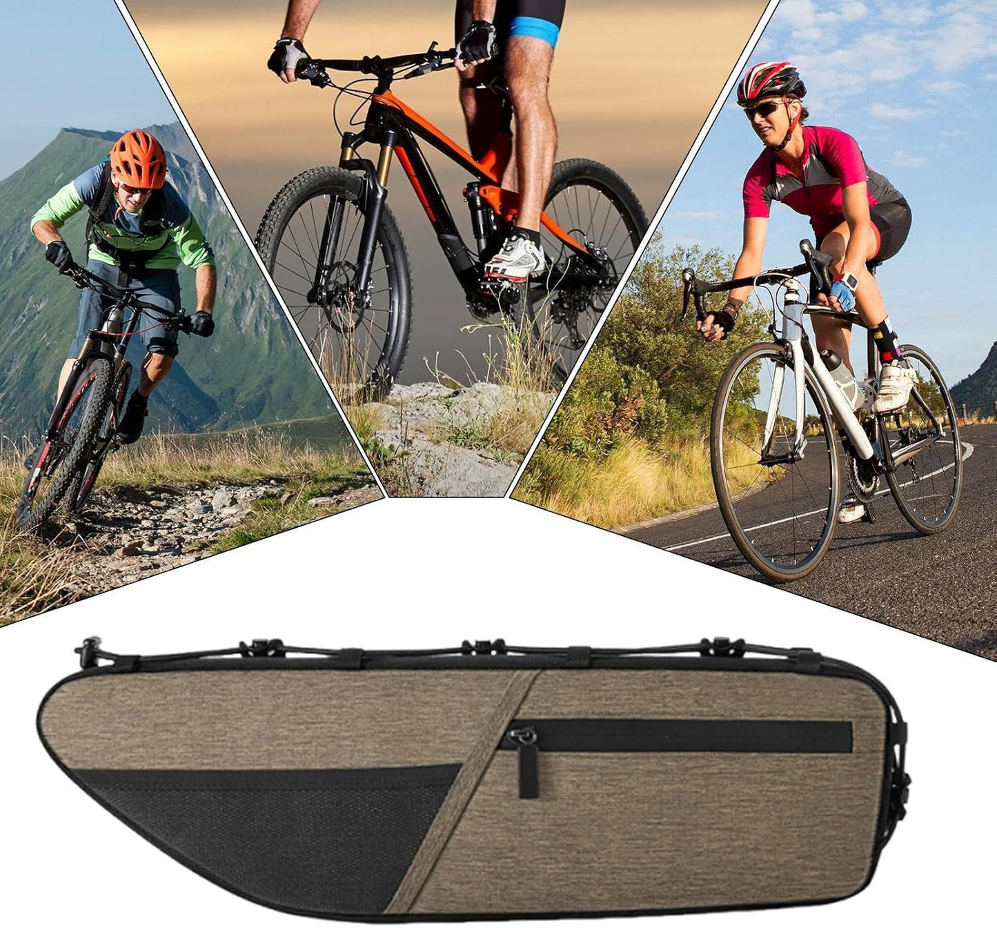 Bike Frame Bag, Large Capacity Cycling Pouch, Weatherproof Storage Bag, Sturdy Accessory, 15.75x4.33 inches Multipurpose Travel Commuting Adventure Gear for Outdoor Enthusiasts