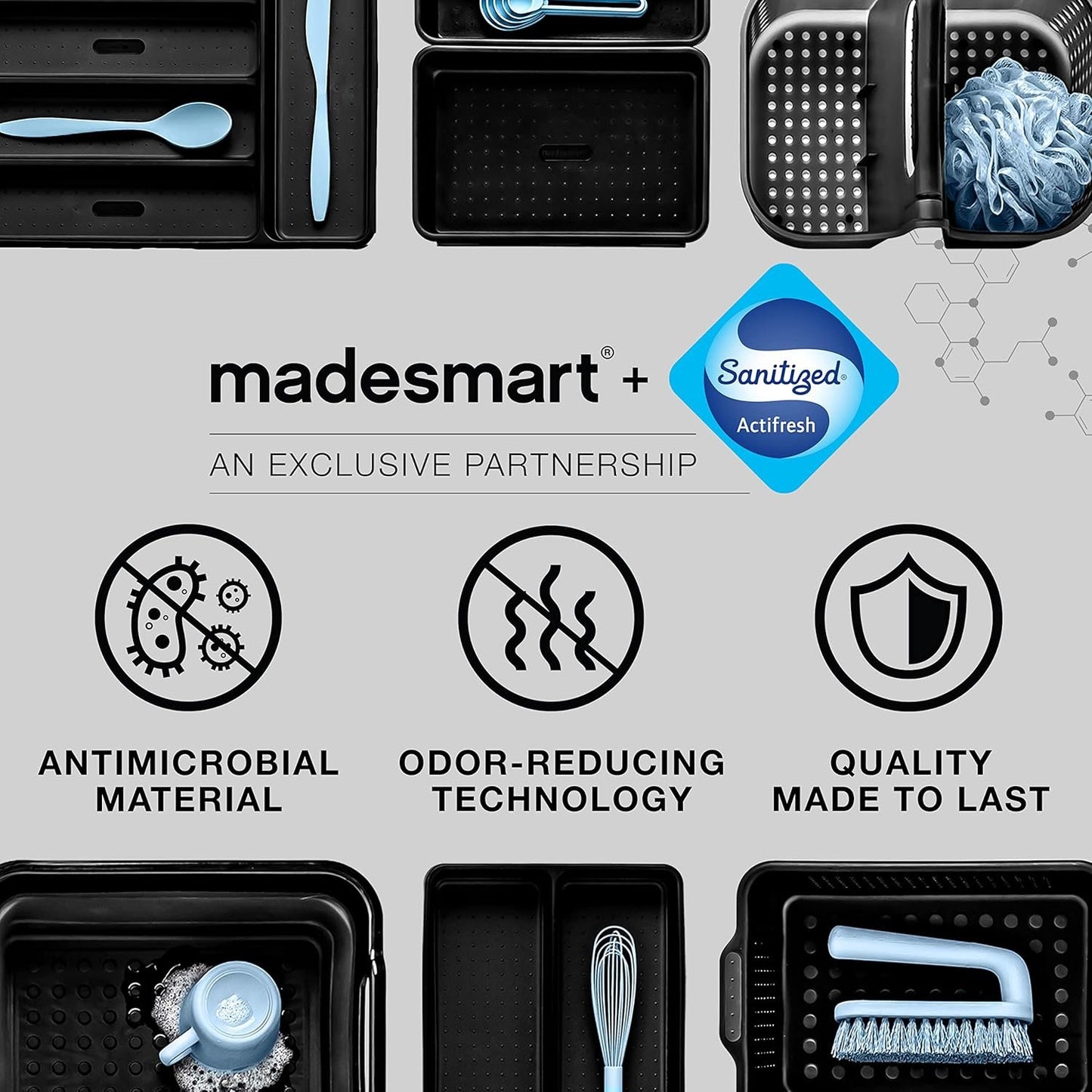 Madesmart Mini 5-Compartment Premium Antimicrobial Plastic Silverware Tray for Drawers, Cutlery and Utensil Tray Kitchen Drawer Organizer, White