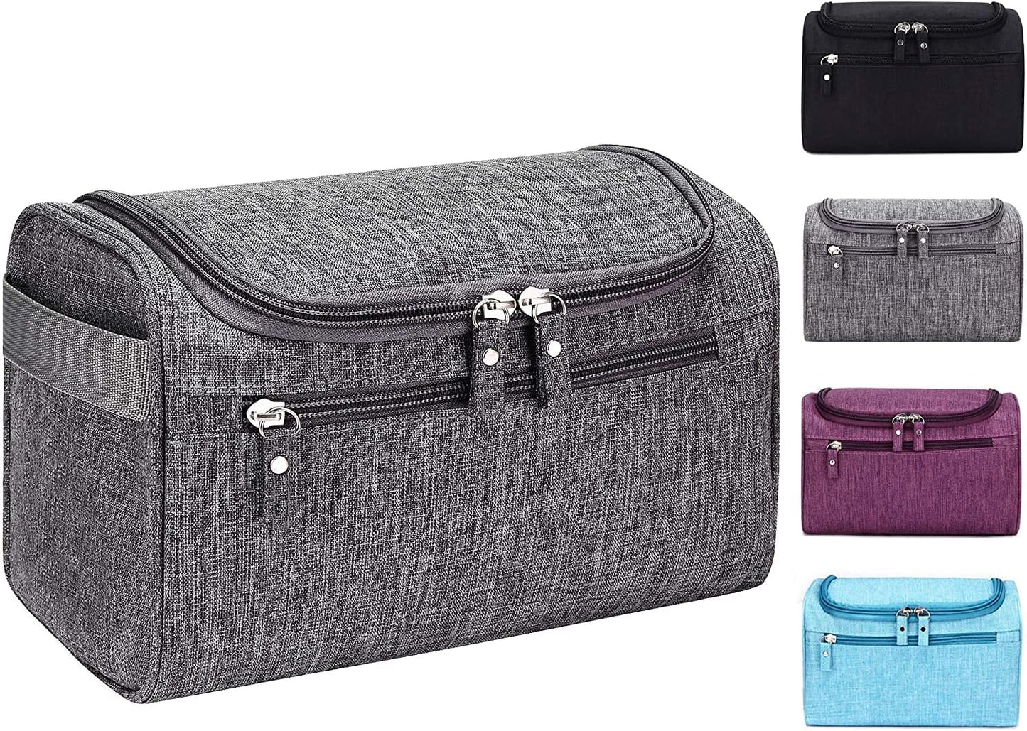Toiletry Bag with Hanging Hook (25x14.5x15CM), Travel Case Waterproof Cosmetic Bag or Accessories, Shampoo, Makeup, Personal Items, Healthcare Organizer with Handle for Men and Women (Grey)