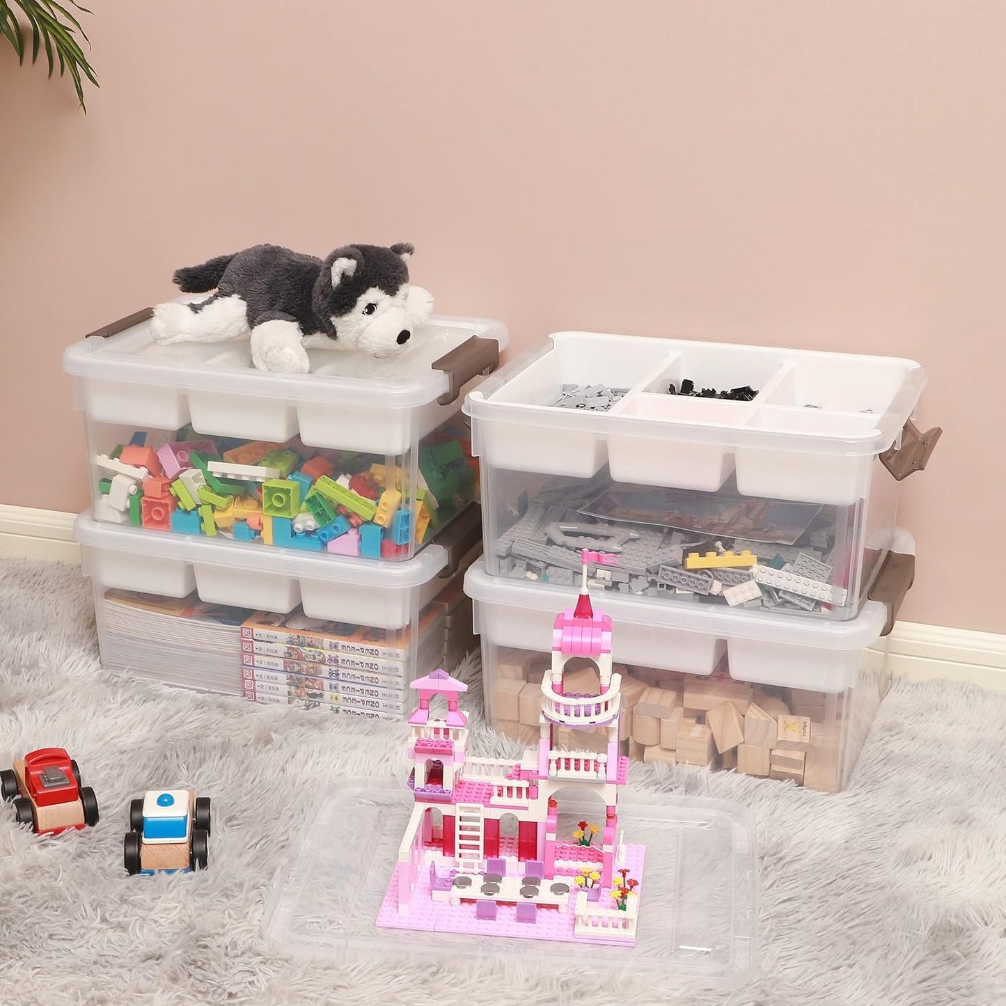 Citylife 17QT Plastic Storage Box with Removable Tray Craft Organizers and Storage Clear Storage Container for Organizing Bead, Tool, Sewing