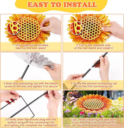 Stazione di irrigazione per api, tazze per api da giardino con isola delle api, mangiatoie per api a forma di fiore, tazze in metallo per bere api a farfalla, mangiatoie per uccelli da bagno per