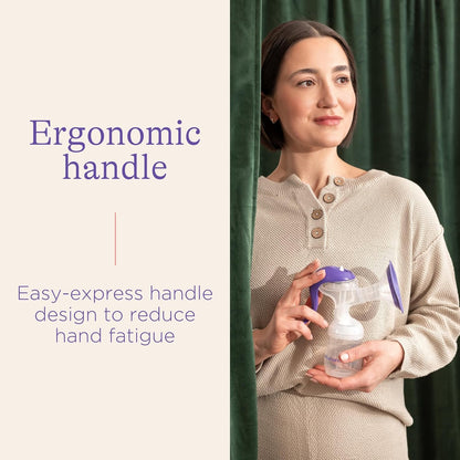 Lansinoh Manual Breast Pump, Ergonomic, Easy Express & Dual Mode, 1 Count, Includes 2 Flange Sizes (Standard & Large), and NaturalWave Nipple, Cap & Collar, All for Ideal Suction, Storage and Feeding