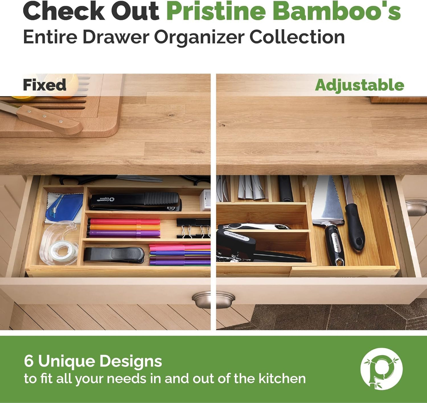 PRISTINE BAMBOO 10 inch silverware tray organizer– Flatware Utensil Cutlery Silverware Holder for Drawer – Small Extra-Deep Wooden Kitchen Drawer Organizer Divider for Spoons Forks Knives cutleries