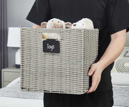 DECOMOMO Wicker Baskets Storage Organization Waterproof Plastic Storage Cubes for Toys, Books, Clothes (Set of 4 - Pastel Green)