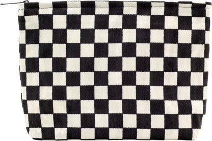 Makeup Bags for Purse Zipper Cosmetic Pouch Large Travel Canvas Make Up Organizer Tool Pouch for Women and Girls PAZIMIIK,Checkered Black