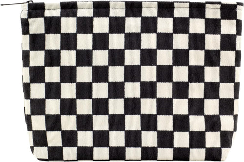 Makeup Bags for Purse Zipper Cosmetic Pouch Large Travel Canvas Make Up Organizer Tool Pouch for Women and Girls PAZIMIIK,Checkered Black