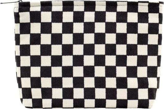 Makeup Bags for Purse Zipper Cosmetic Pouch Large Travel Canvas Make Up Organizer Tool Pouch for Women and Girls PAZIMIIK,Checkered Black