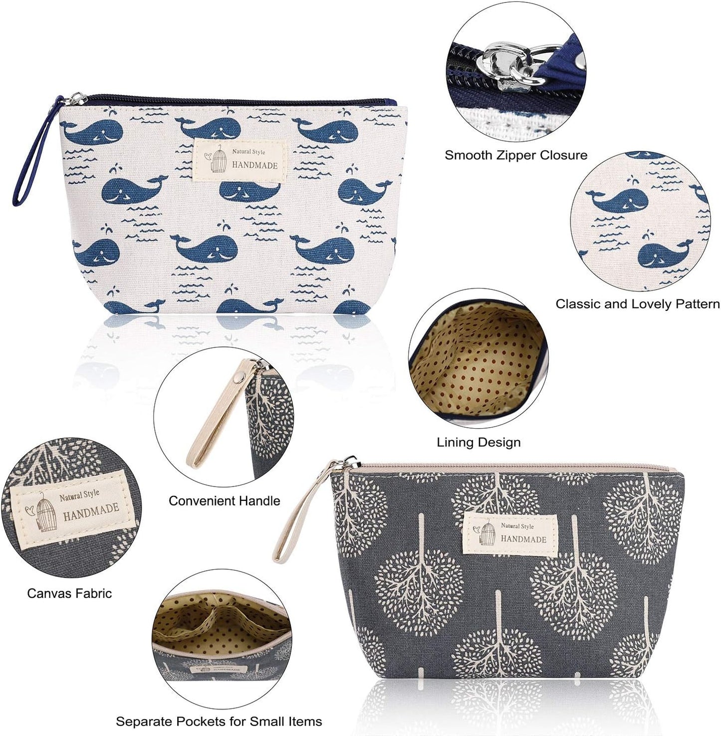 Multifunctional Printed Canvas Cosmetic Bag for Women Cosmetic Bags Portable Travel Toiletry Bag with Zipper for Cosmetics Cards Keys 4 Pieces