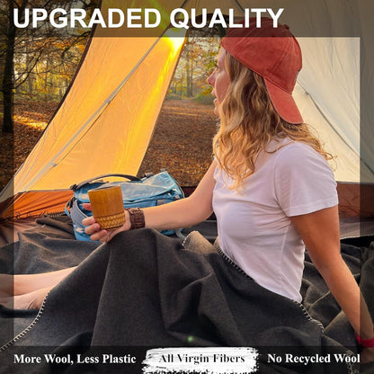 EKTOS 100% Virgin Wool Blankets, 90" x 78", Emergency Blanket for Car, Winter Camping (Charcoal, Full Size)
