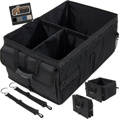 GORILLA GRIP Large Capacity Sturdy Trunk Storage Organizer, Slip and Water Resistant Collapsible Organization Container for Car Sedan or SUV, Multi Compartment Container Box Vehicle Accessories, Black