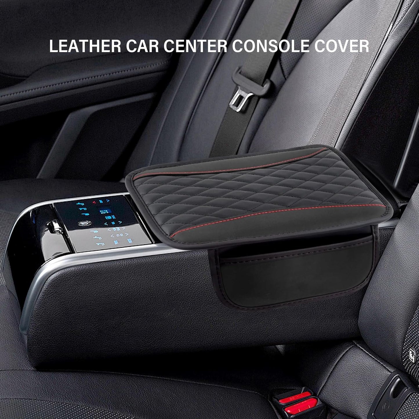 Upgraded Car Armrest Cover, Microfibre Leather Car Armrest Cover with 2 Storage Pockets, Car Arm Rest Cover for Car Accessories Interior for Vehicles (Black)