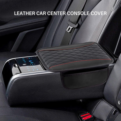 Upgraded Car Armrest Cover, Microfibre Leather Car Armrest Cover with 2 Storage Pockets, Car Arm Rest Cover for Car Accessories Interior for Vehicles (Black)