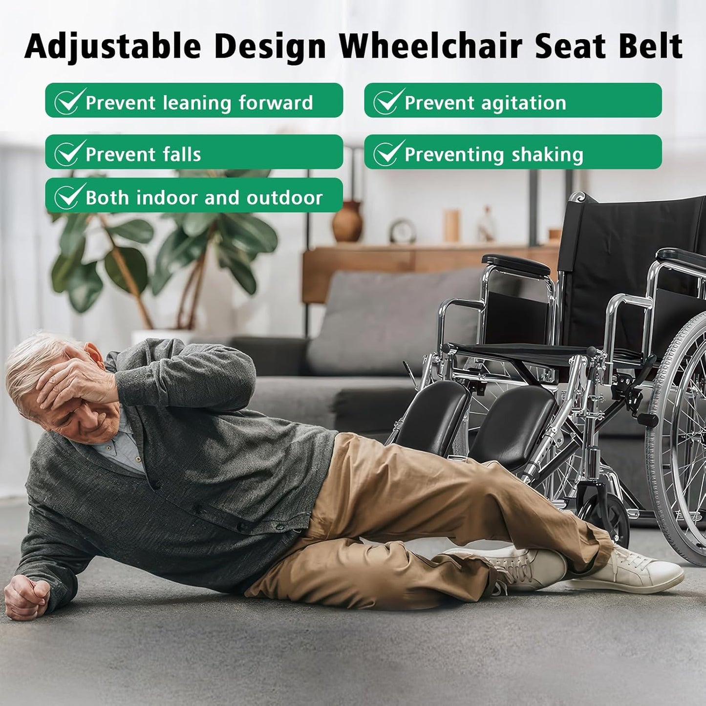 YIBEICO Wheelchair Seat Belts Adjustable Shoulder Straps, Wheelchair Seat Belts for The Elderly, Patients (Green)