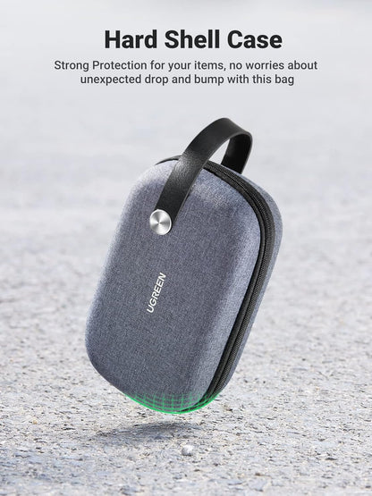 UGREEN Travel Case Gadget Bag, Portable Electronics Accessories Organiser, Cable Tidy Storage Box Pouch, with Double Layer, Zipper, Snap Hook, Carrying Strap, Small, Grey