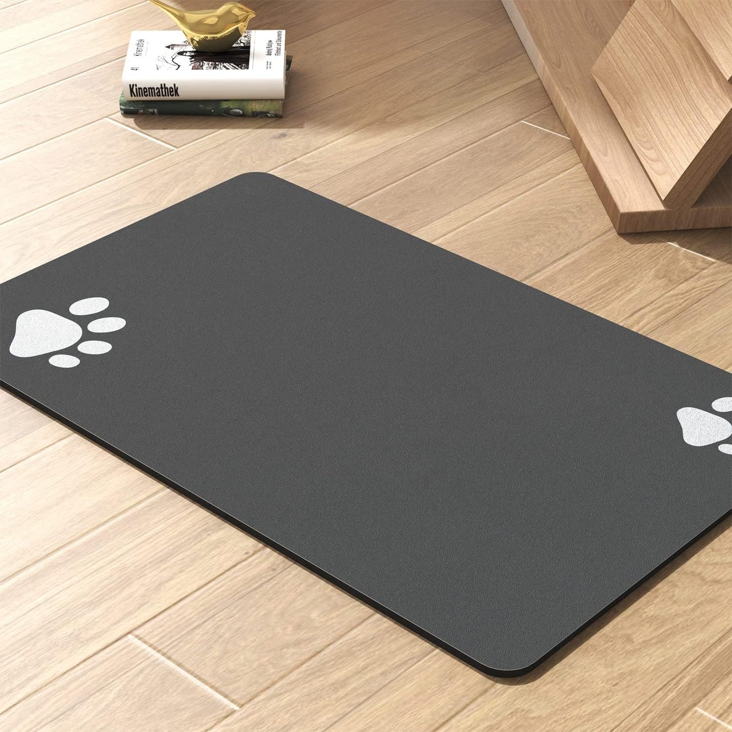 PADOOR Pet Feeding Mat - Absorbent Dog & Cat Mat for Food & Water Bowls - No Stains, Quick Dry, Anti-Leakage & Anti-Slip - Black Rubber Mat for Messy Drinkers