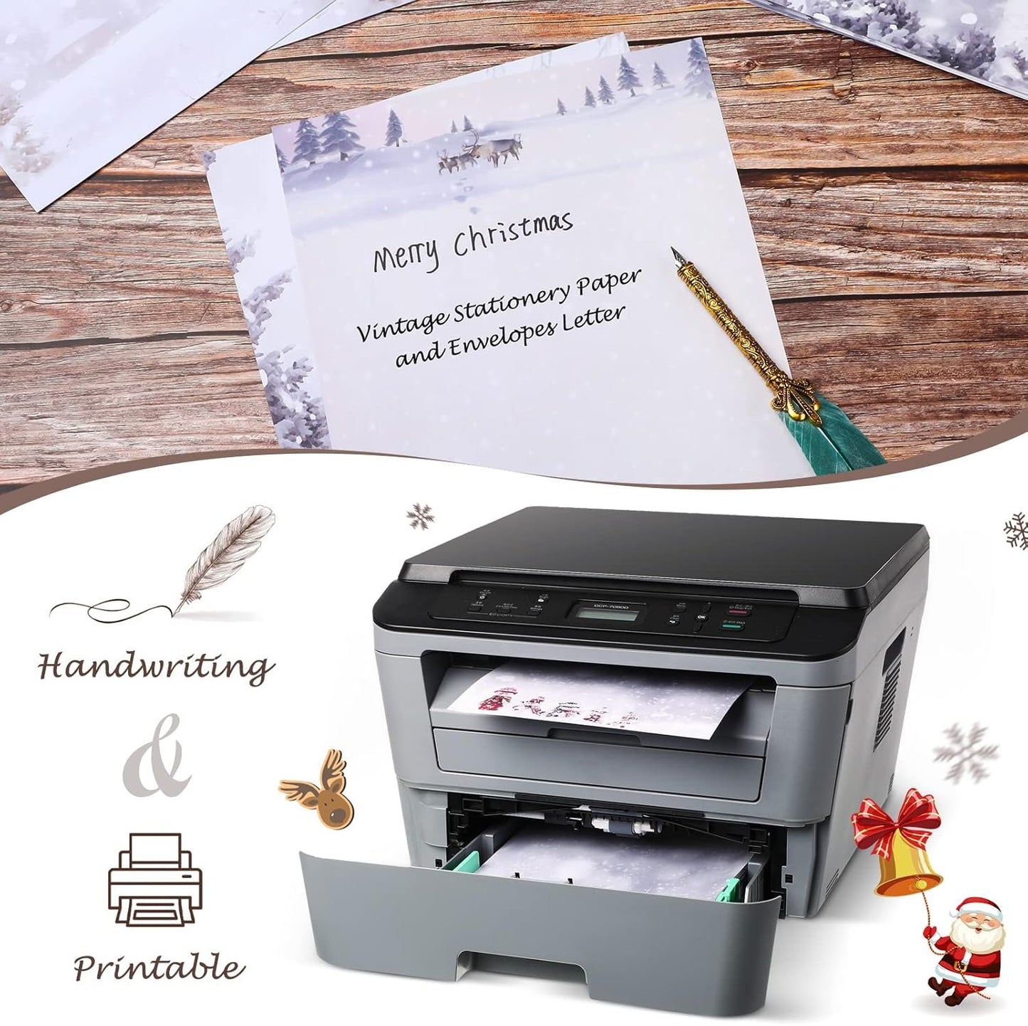 40 Pcs Winter Stationery Paper and Envelopes Set Christmas Stationery Paper Set 8.5 x 11 Inches, 20 Letter Writing Print Paper and 20 Vintage Envelopes