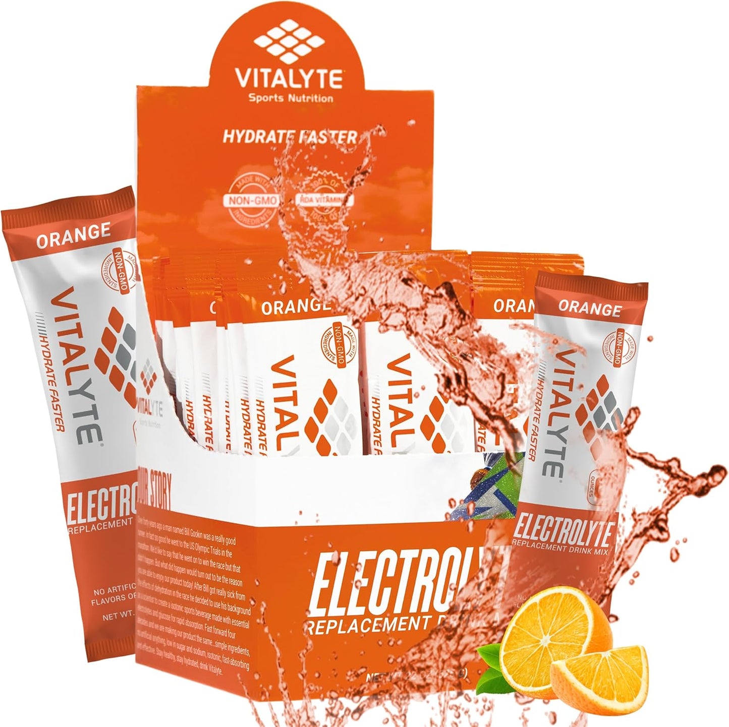 Vitalyte Electrolyte Powder Sports Drink Mix, 25 Single Serving Packets, Natural Electrolyte Replacement Supplement for Rapid Hydration & Energy - Orange