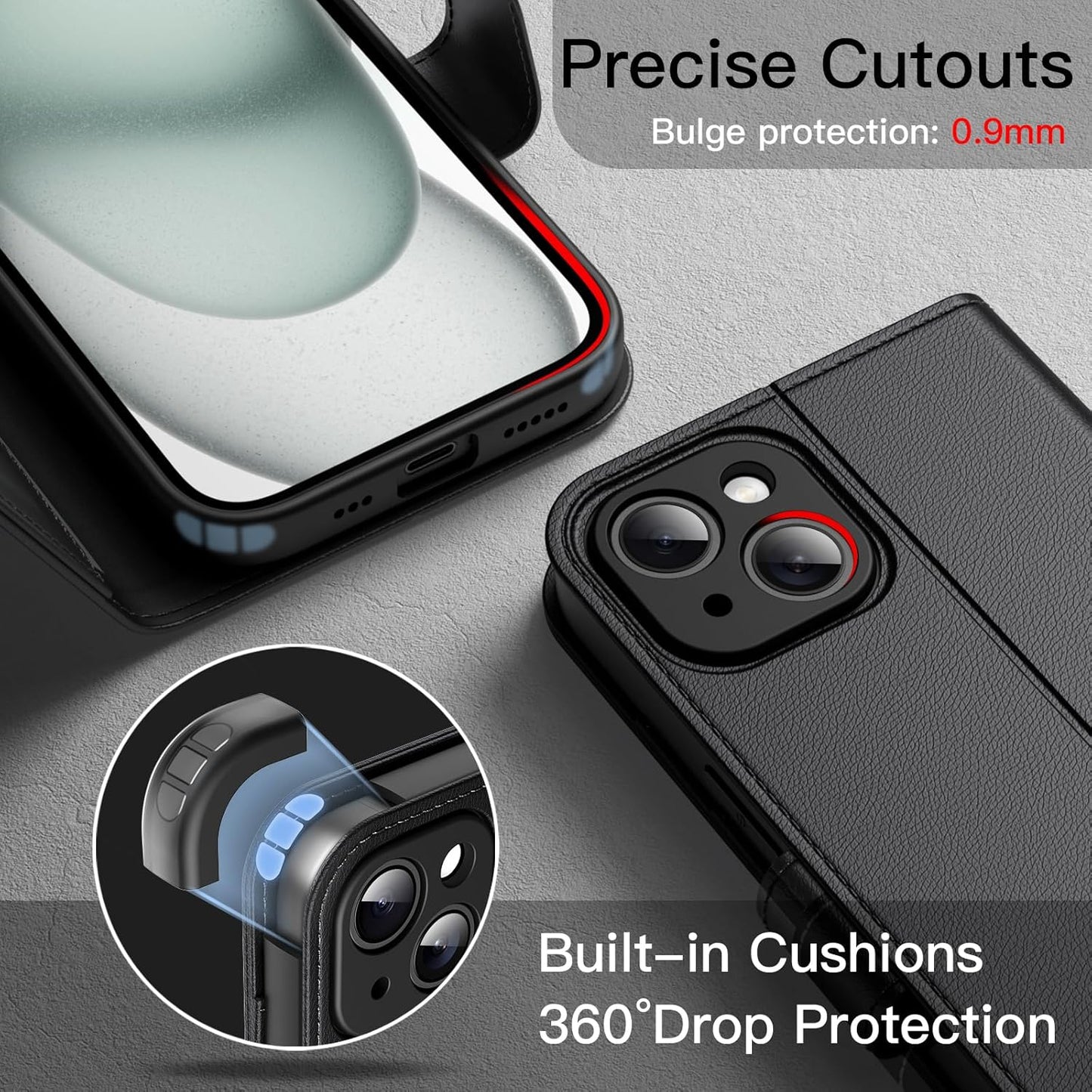 JETech Wallet Case for iPhone 15 6.1-Inch, Shockproof PU Leather Magnetic Flip Cover with Card Holder, Stand Feature and Full Camera Protection (Black)