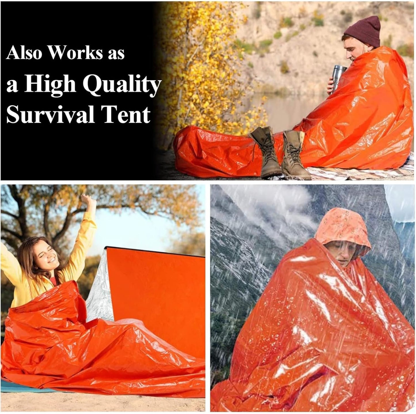 2 Pieces Bivvy Bag,Blanket Emergency Survival Sleeping Bag, Emergency Blanket, Survival Equipment, First Aid Rescue Blankets, Heat Repellent, Cold Protection, Waterproof with Whistle Bivouac