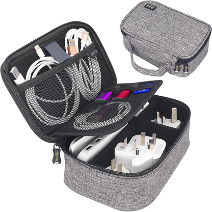 sisma Travel Electronics Organiser Carrying Case for Power Cords Power Bank Earbuds Hard Drives Memory Cards Laptop Adapter Mouse Small Tech Accessories -Grey 1680d Fabrics