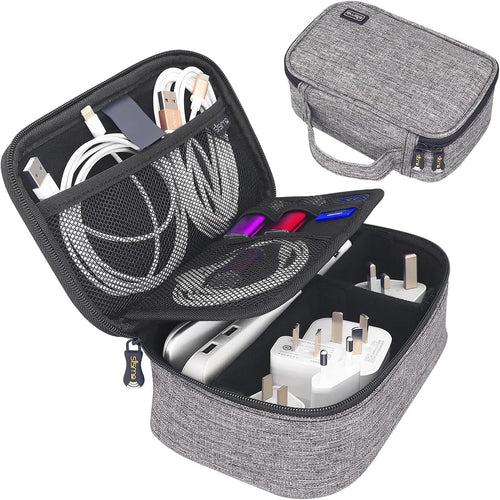 sisma Travel Electronics Organiser Carrying Case for Power Cords Power Bank Earbuds Hard Drives Memory Cards Laptop Adapter Mouse Small Tech Accessories -Grey 1680d Fabrics