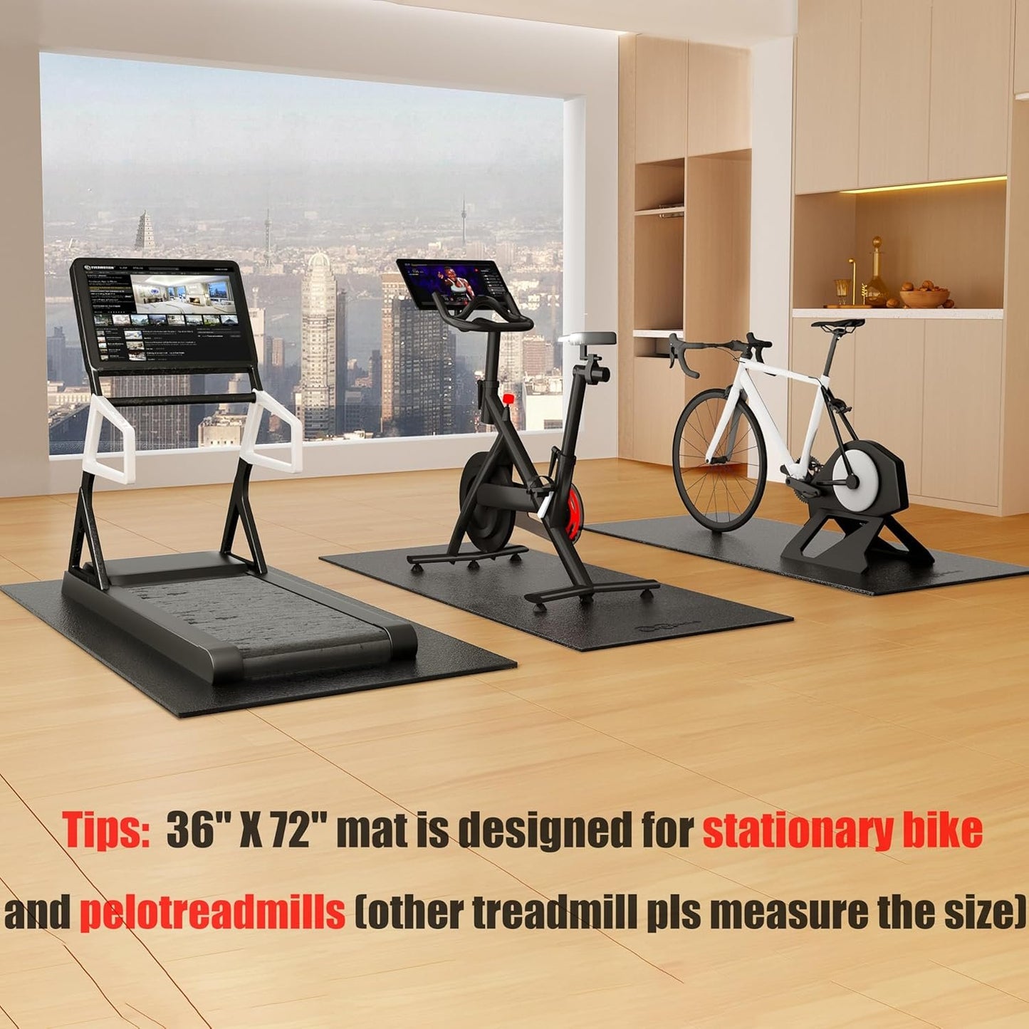 Cycleclub Bike Mat for Treadmill & Home Gym Equipment Machine Mat, Under Exercise Bike Trainer Accessories Mat Pad for Stationary Indoor Spin Bike Bicycle Hardwood Floor Carpet Mat
