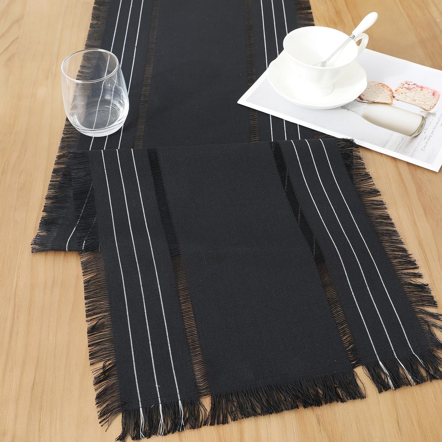 Chassic Farmhouse Style Table Runners, Rustic Boho 90 inches Long Table Runner for Dining Room,Holiday, Party and Wedding Tabletops Decor, 14 x 90 inch - Black