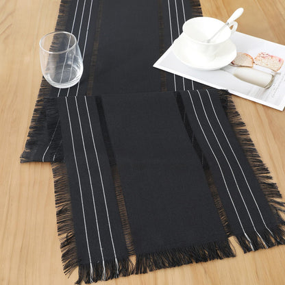 Chassic Farmhouse Style Table Runners, Rustic Boho 90 inches Long Table Runner for Dining Room,Holiday, Party and Wedding Tabletops Decor, 14 x 90 inch - Black