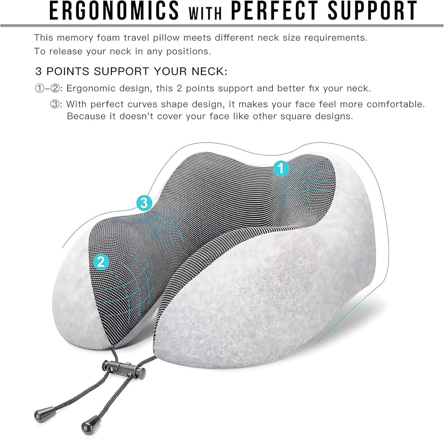 Memory Foam Travel Neck Pillow for Airplane – Ergonomic 360° Head & Neck Support Pillow with Magnetic Therapy Fabric, Adjustable Strap, Eye Mask, Earplugs & Carry Bag for Travel, Office, or Home