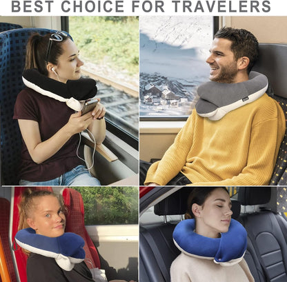 BUYUE Travel Neck Pillows for Airplanes, 360° Head Support Sleep for Long Flight, Skin-Friendly & Breathable, Kit with 3D Contoured Eye Mask, Earplugs and Storage Bag (Adult, Pink, 100+ lbs)