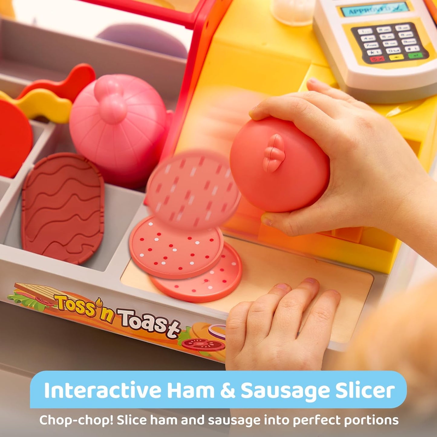 Pretend Play Food Toy for Kids Toddlers, Play Kitchen Accessories Include Sandwich Maker Toy with Slicer for Ham, Menu and Ingredients, Play Restaurant Food Toy for Girls Birthday Gift