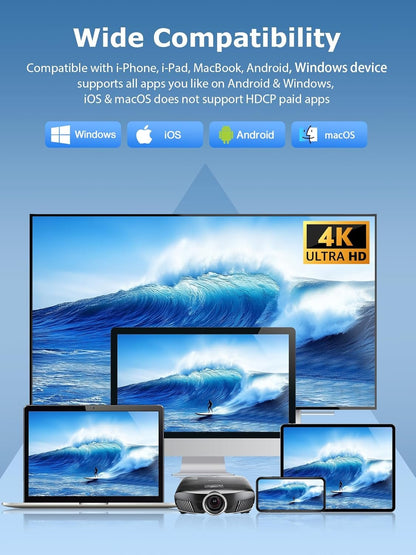 Wireless Display Adapter True 4K, 2.4G/5G WiFi Wireless HDMI Dongle, No Delay Screen Mirroring Video Audio Receiver for Phone Pad Tablet Laptop PC iOS Android Windows MacOS to TV Monitor Projector